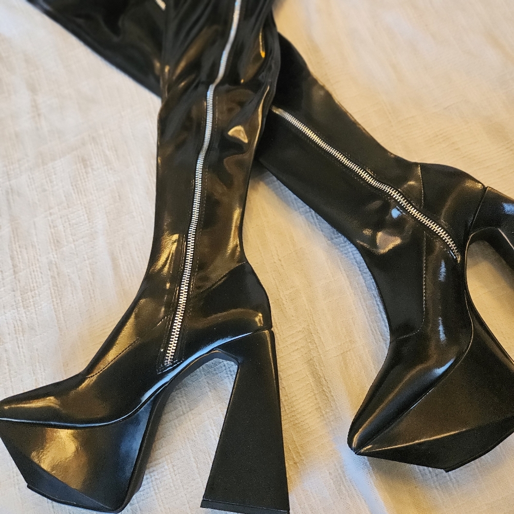 🧨Poster Girl by Dolls Kill Future Trippin' Thigh High Boots - Picture 2 of 15
